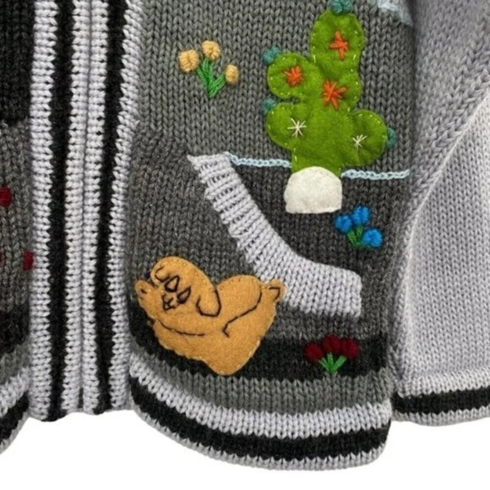Alpaca Connection Kids Peruvian Zip Up Embroidered Hooded Cardigan Sweater